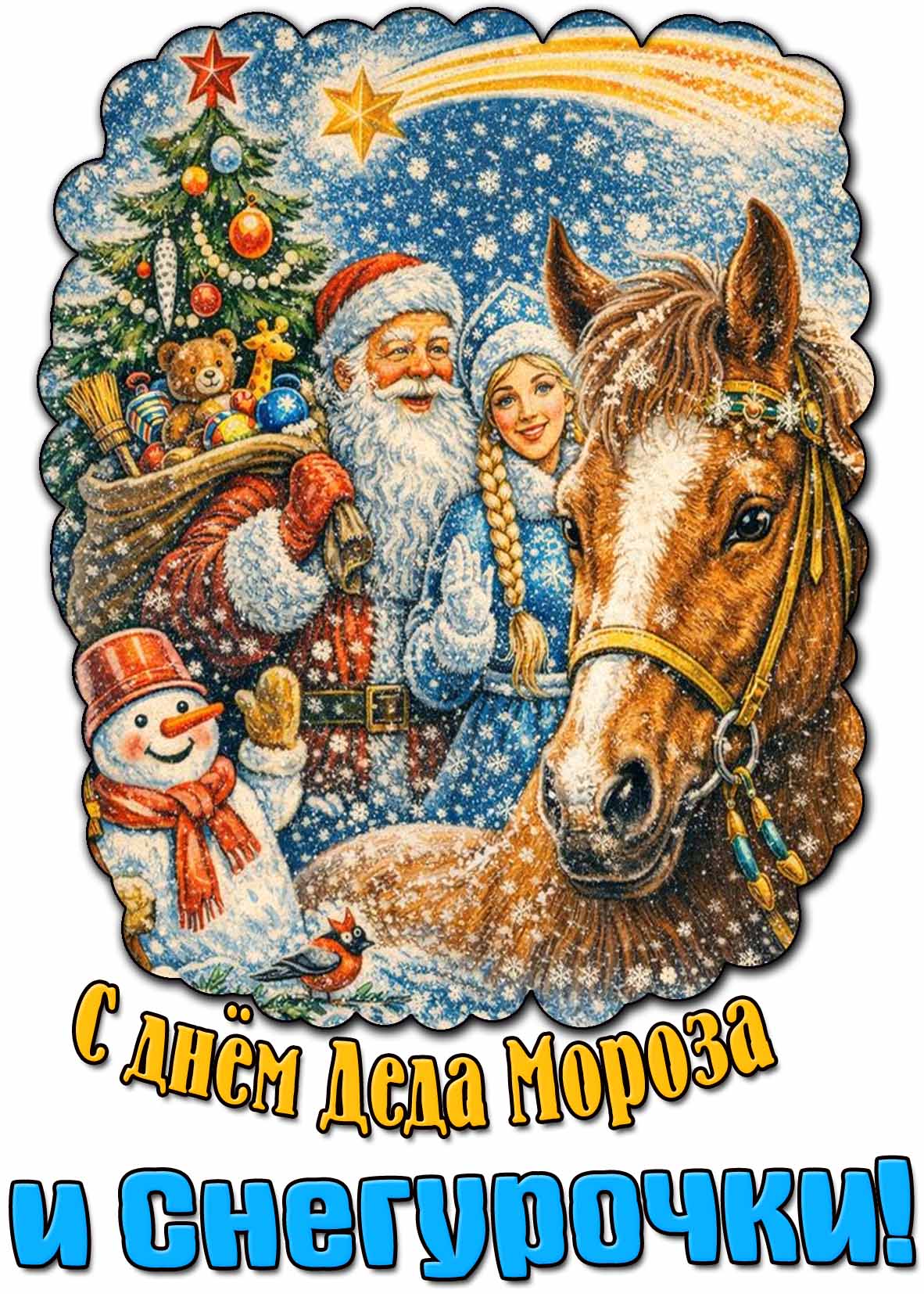 Красивая открытка с днём Деда Мороза и Снегурочки