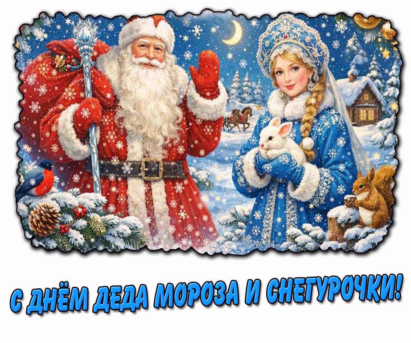 Горизонтальная картинка с днём Деда Мороза и Снегурочки