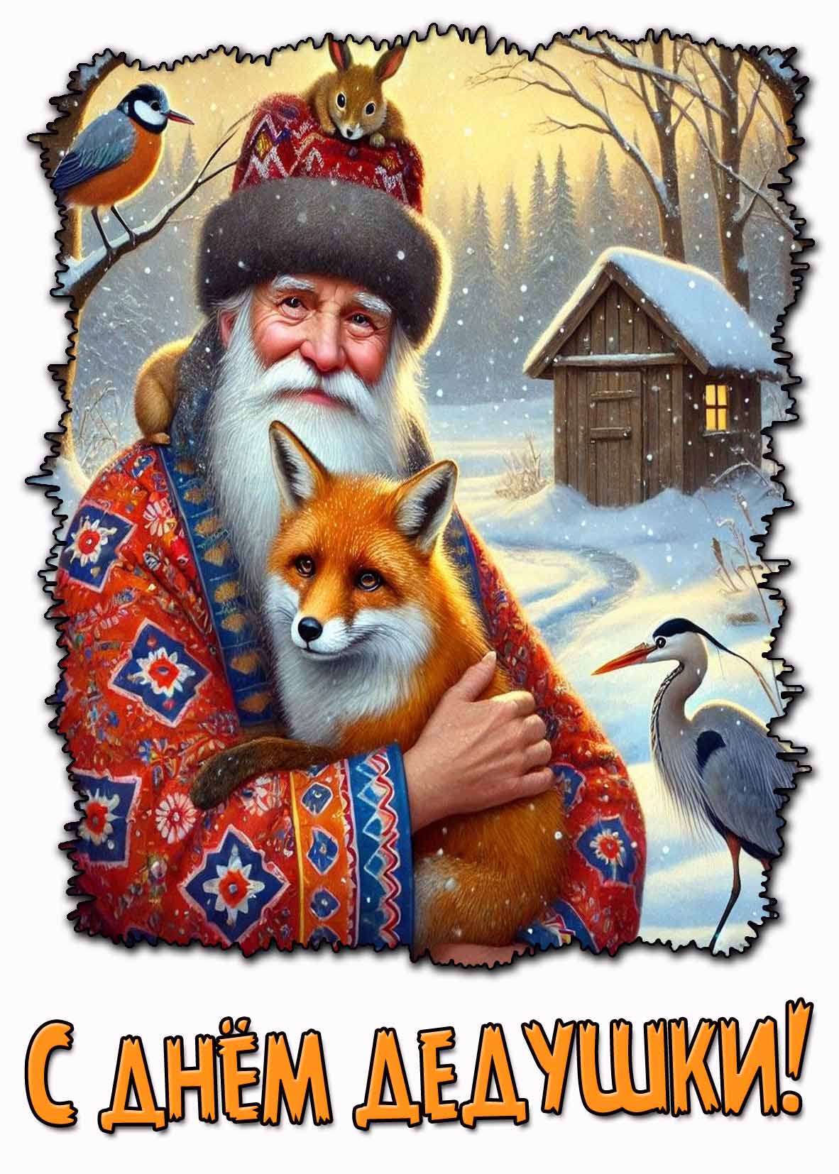 С днём дедушки! - красивая зимняя открытка