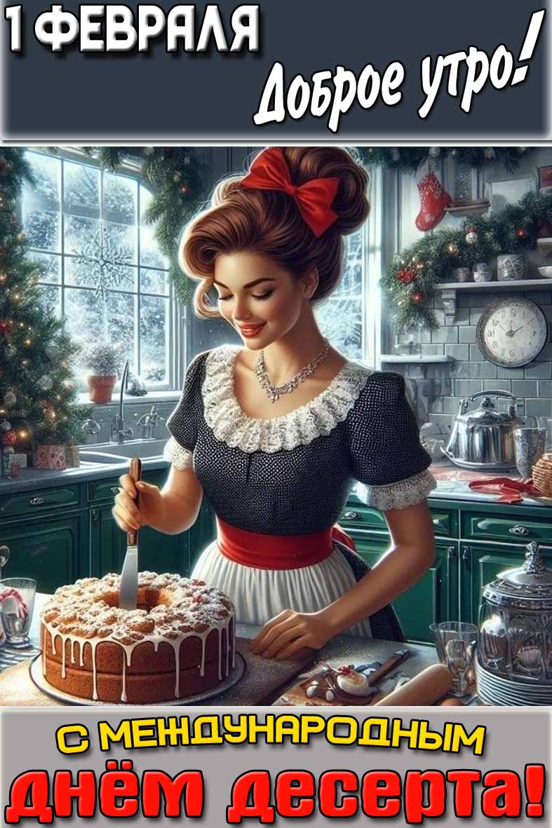 Открытка "1 февраля доброе утро! С Международным днём десерта!"