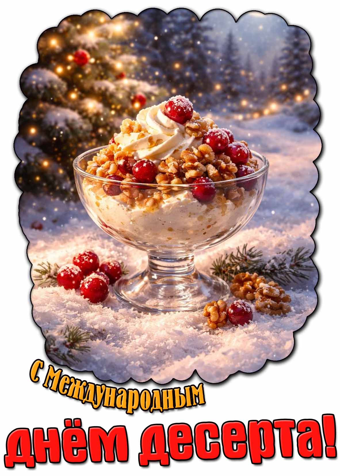 С Международным днём десерта! - зимняя открытка
