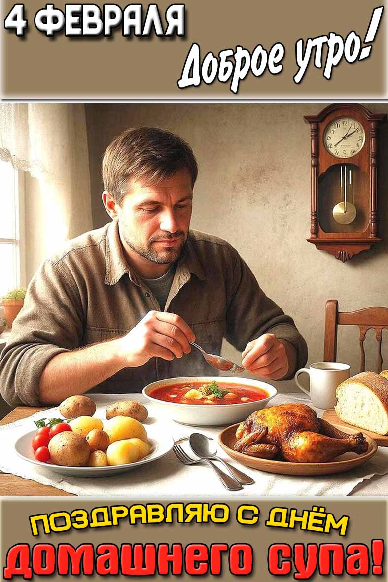 Картинка "4 февраля доброе утро! Поздравляю с днём домашнего супа!"