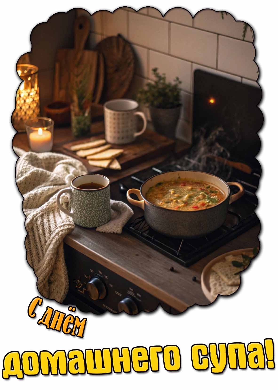 Уютная открытка с днём домашнего супа