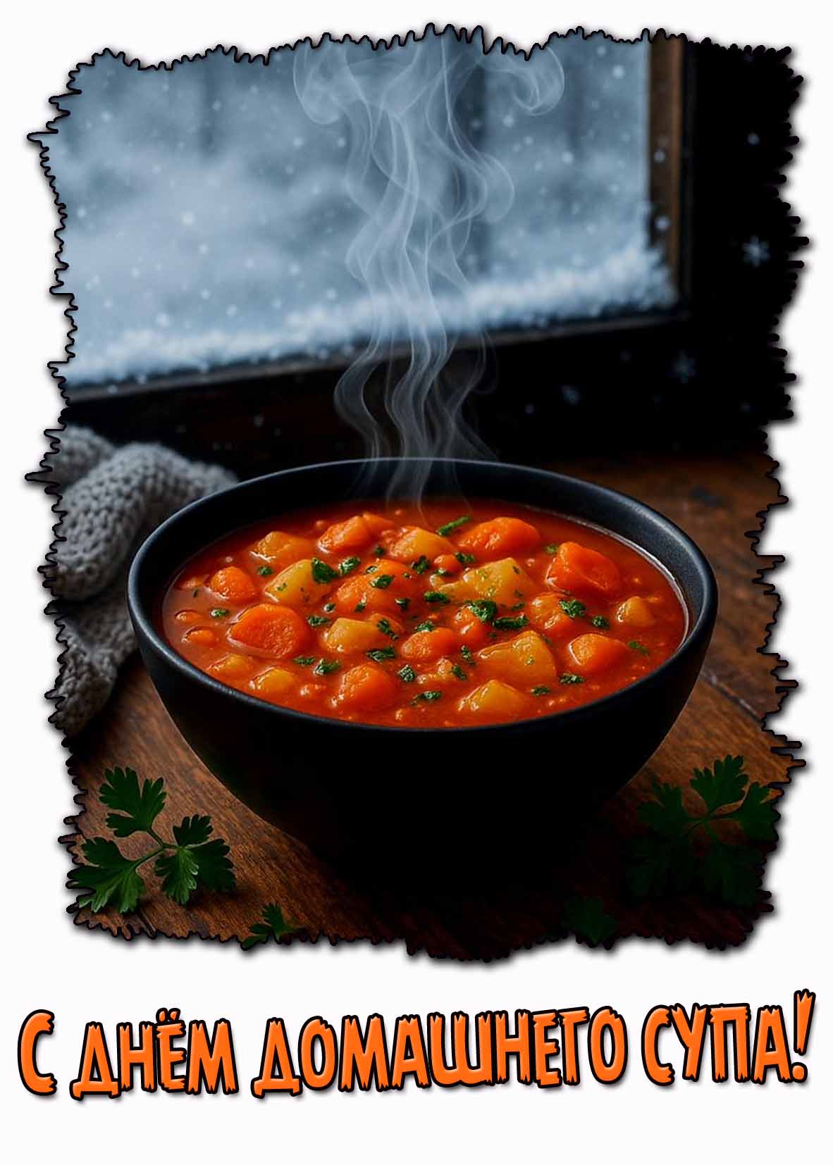 Зимняя картинка с днём домашнего супа
