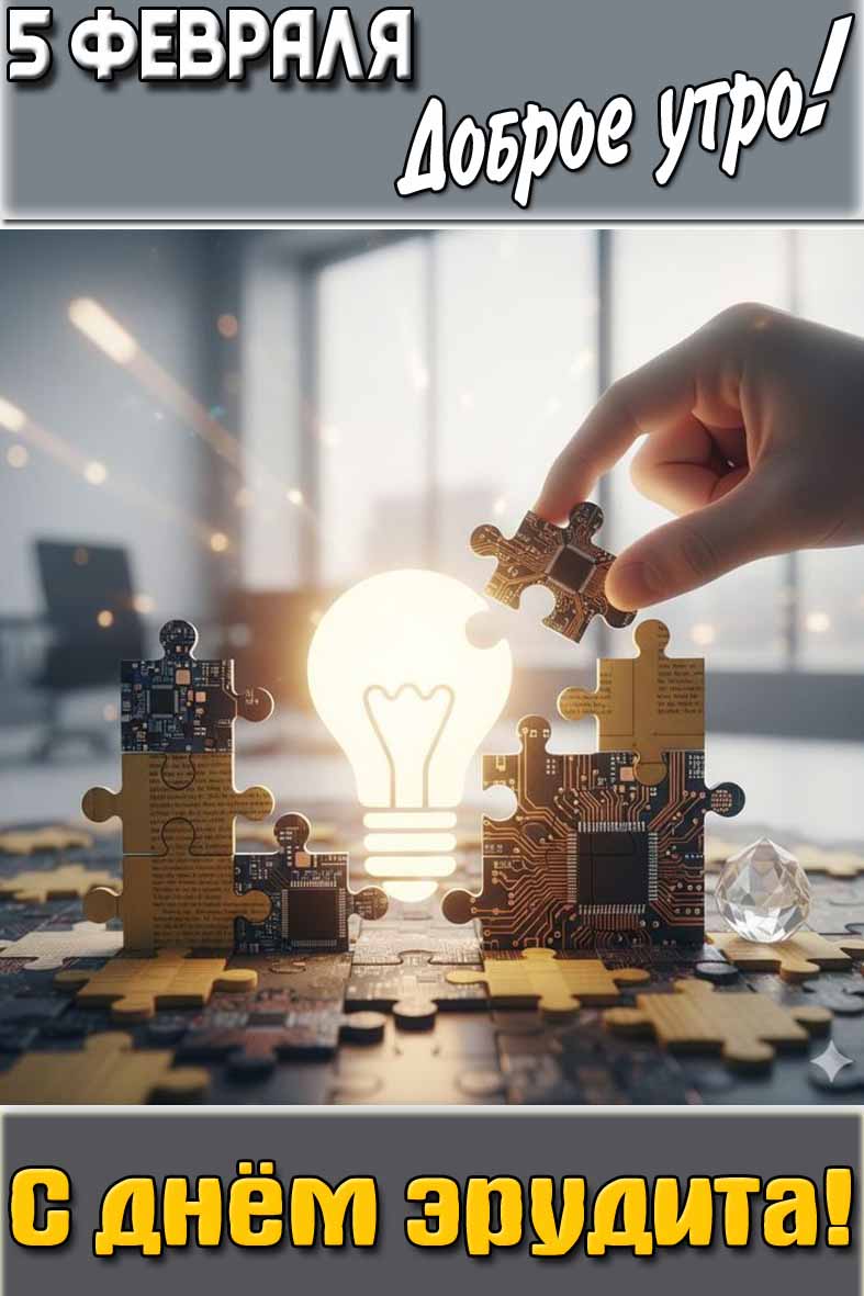 Открытка "5 февраля доброе утро! С днём эрудита!"