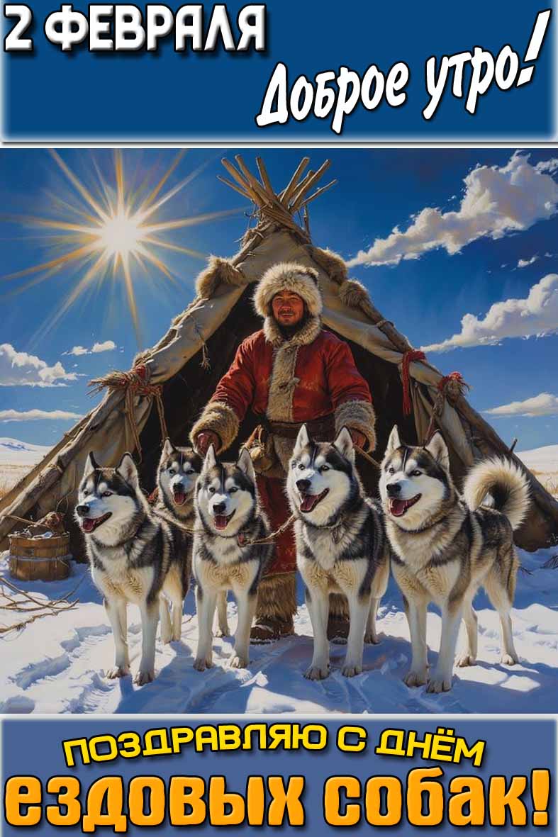 Картинка "2 февраля доброе утро! Поздравляю с днём ездовых собак!"