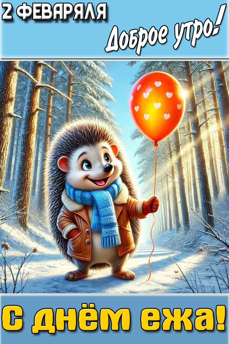 Открытка "2 февраля доброе утро! С днём ежа!"