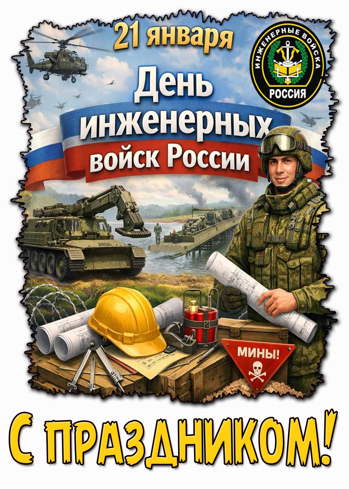 Открытка "21 января день инженерных войск в России! С праздником!"