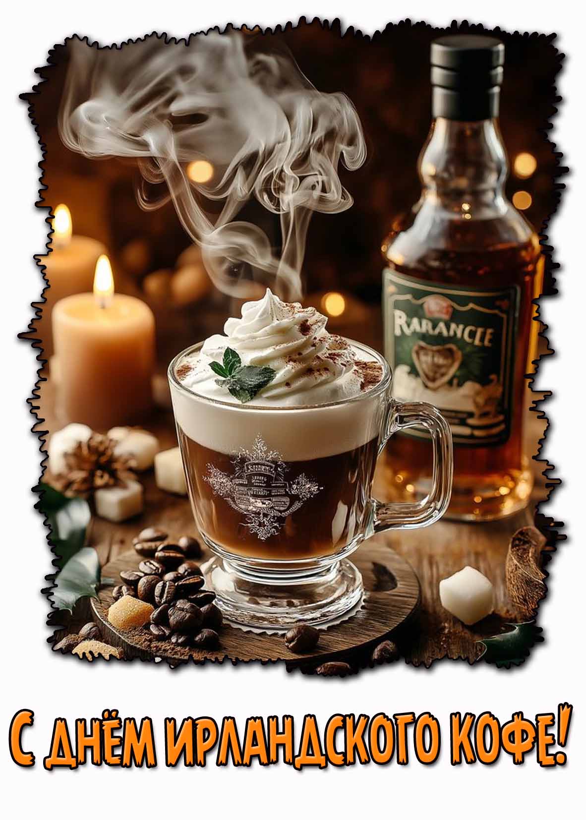 Стильная открытка с днём ирландского кофе