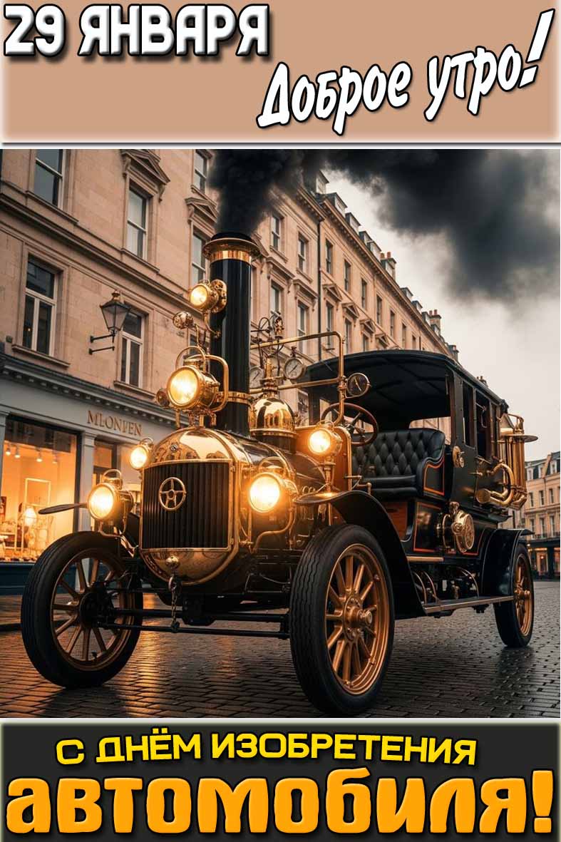 Открытка "29 января доброе утро! С днём изобретения автомобиля!"