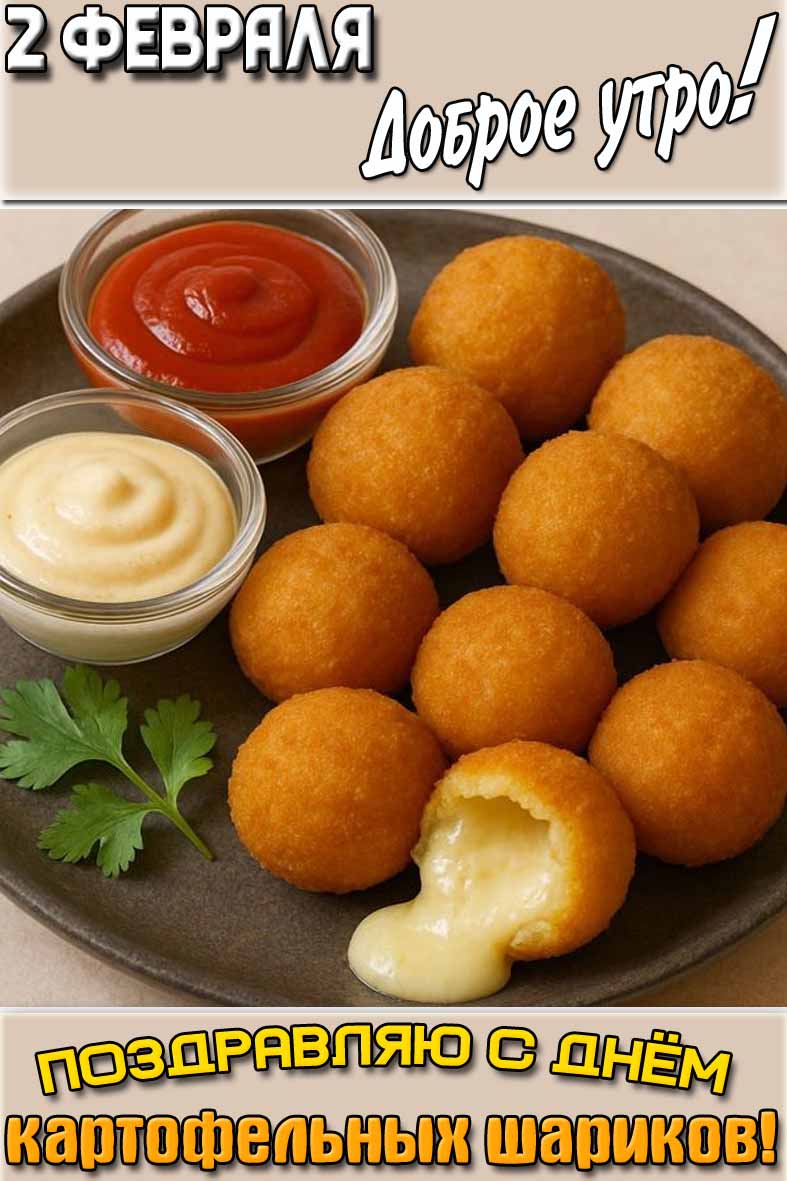 Картинка "2 февраля доброе утро! Поздравляю с днём картофельных шариков!"