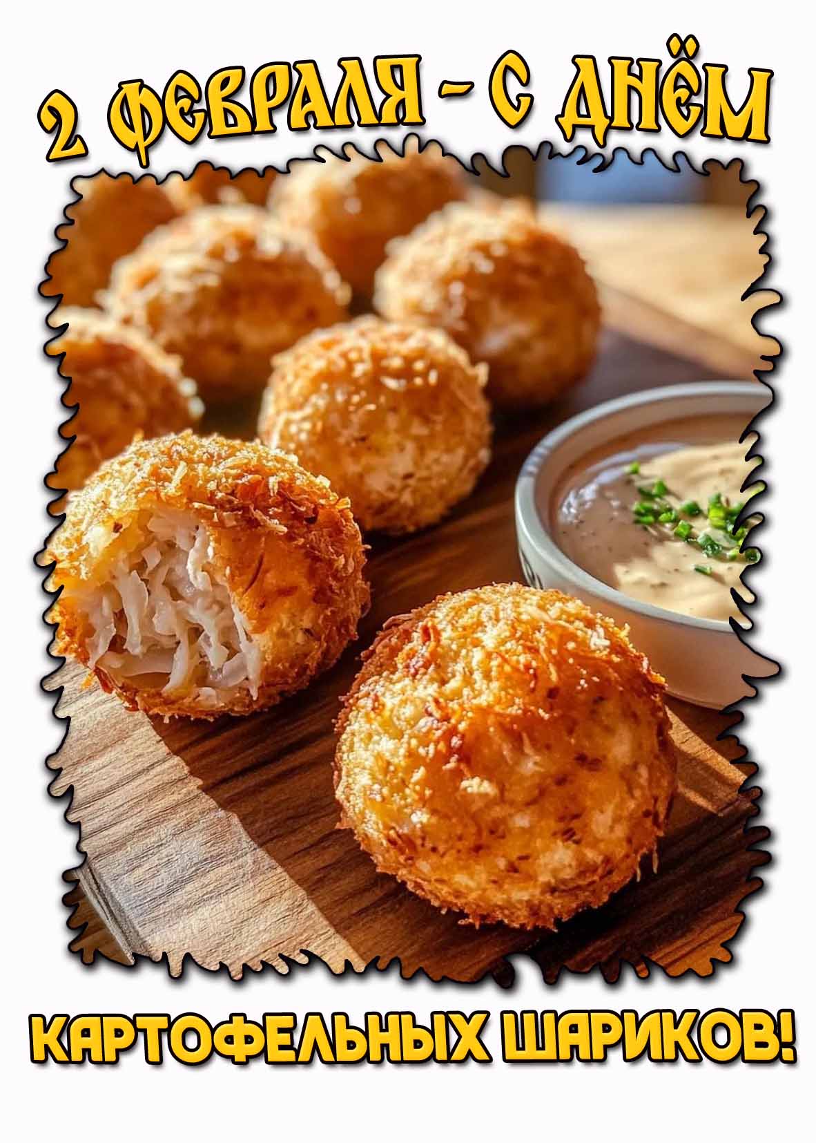 Открытка 2 февраля - С днём картофельных шариков!