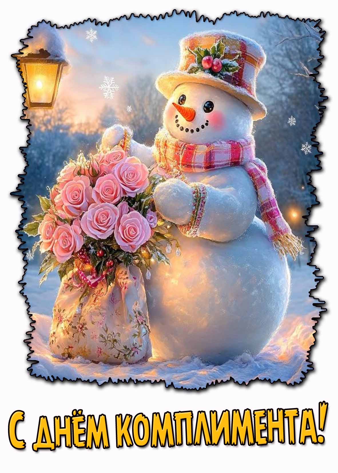 С днём комплимента! - открытка со снеговиком