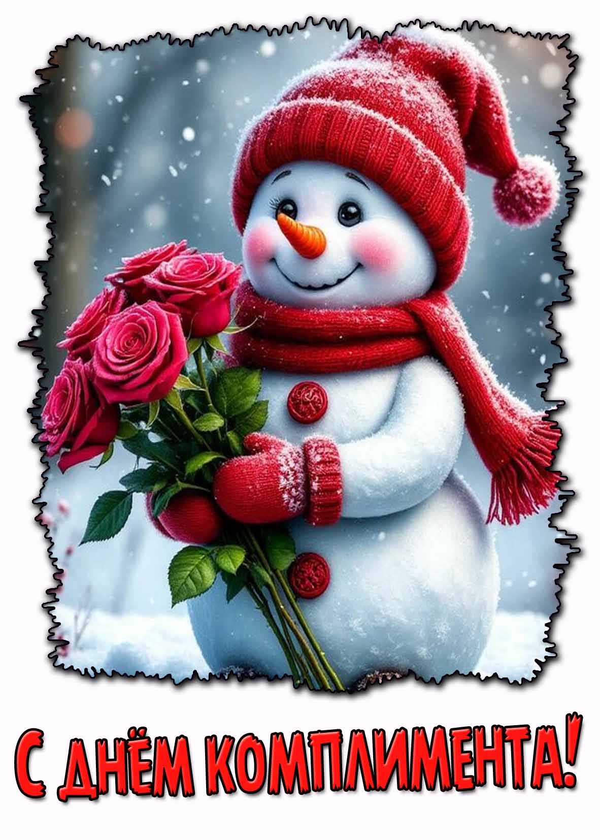 Красивая зимняя открытка с днём комплимента