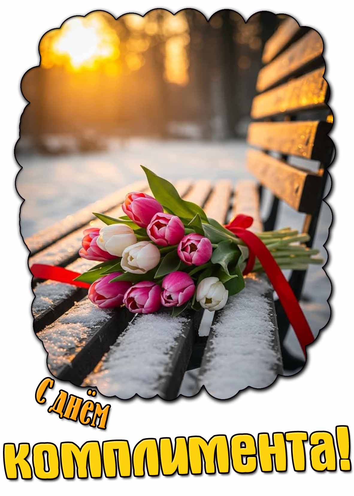Зимняя картинка с днём комплимента с цветами