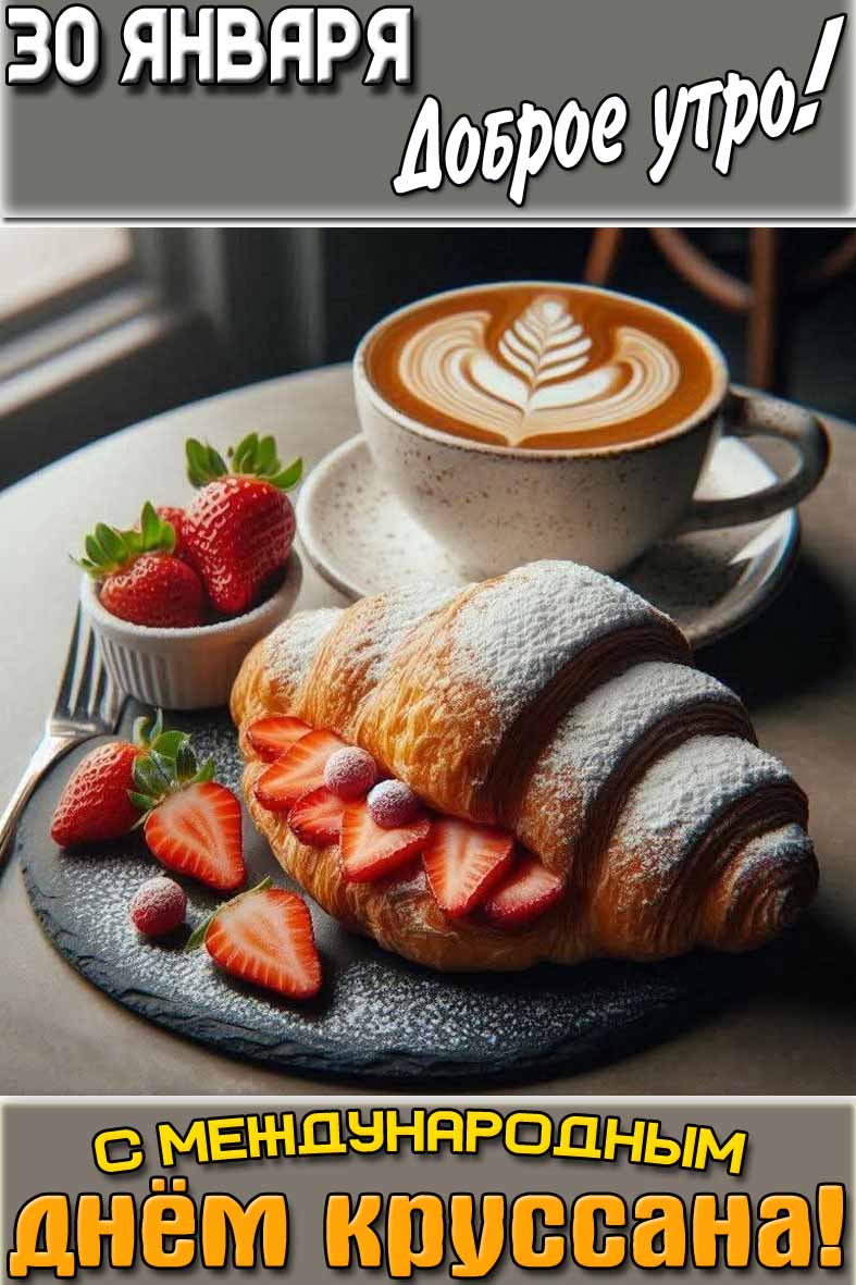 Открытка "30 января доброе утро! С международным днём круассана!"