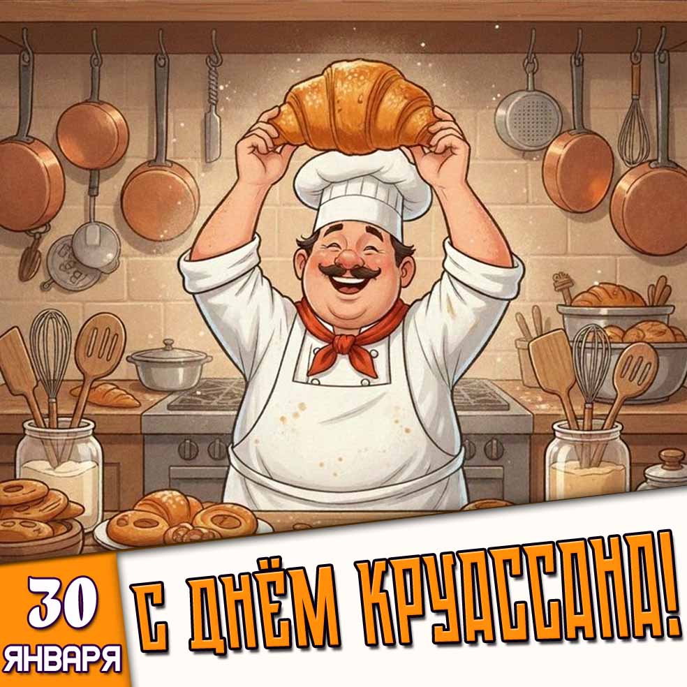 Открытка 30 января - с днём круассана!