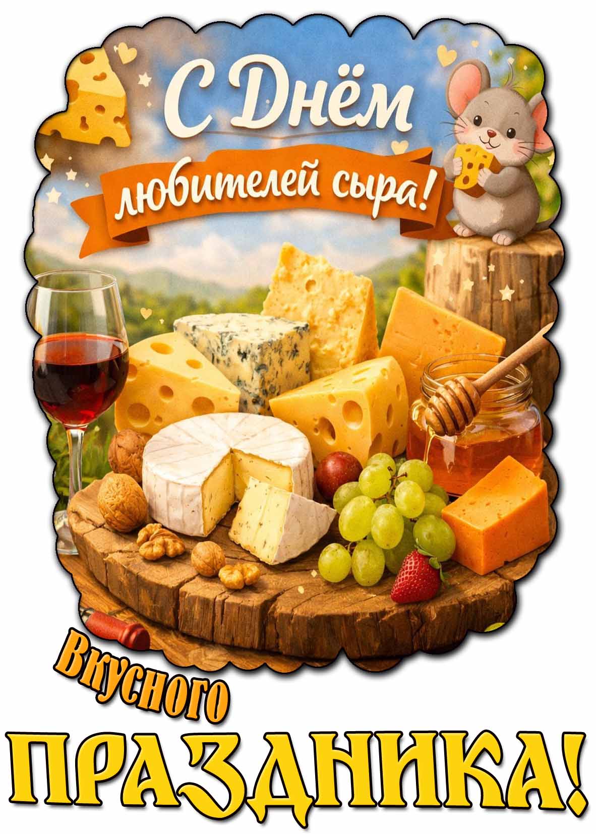 Открытка "С днём любителей сыра! Вкусного праздника!"