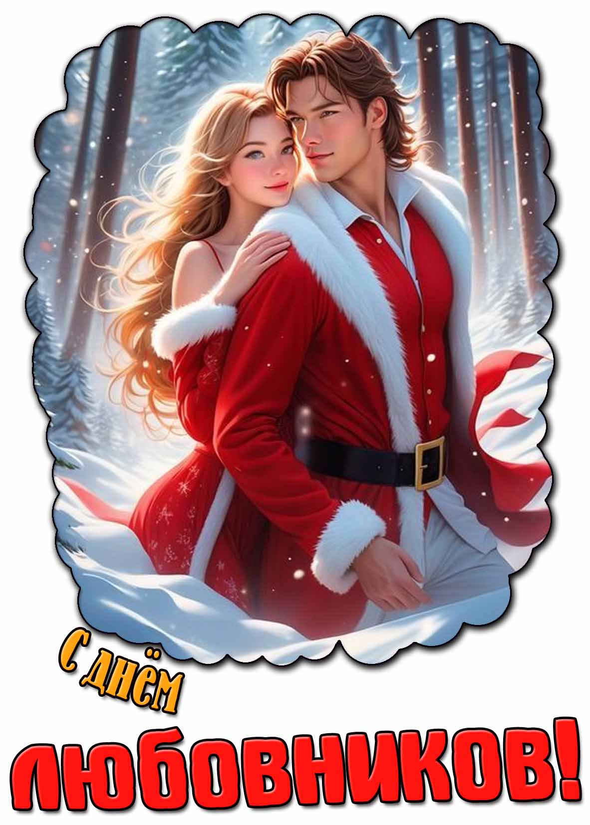 Зимняя открытка с днём любовников
