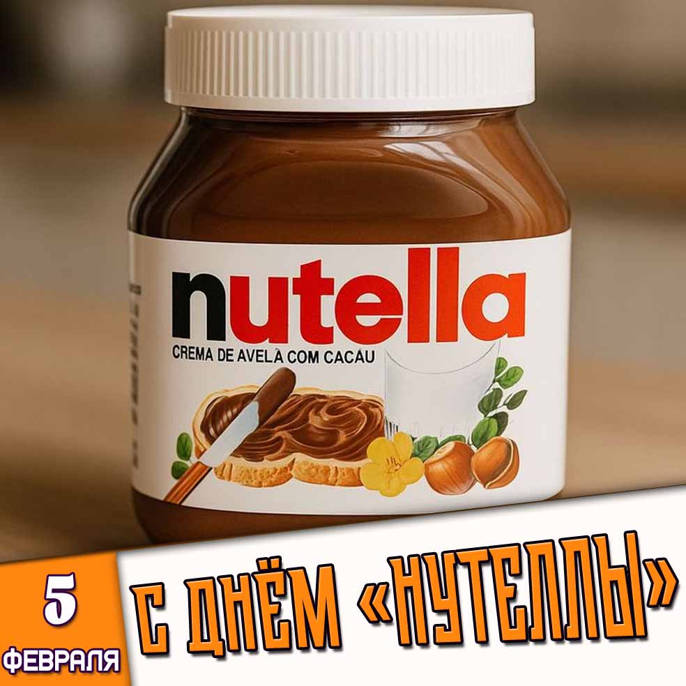 Открытка 5 февраля - с днём «Нутеллы!»