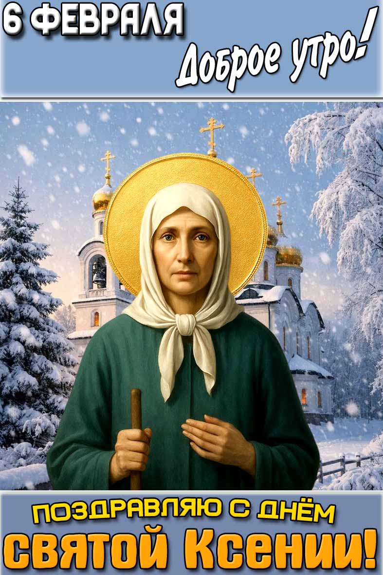 Открытка "6 февраля доброе утро! С днём святой Ксении!"