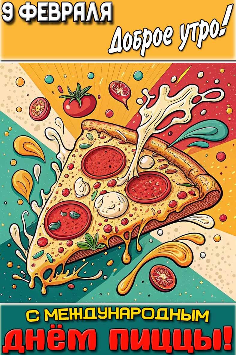 Открытка "9 февраля доброе утро! С Международным днём пиццы!"