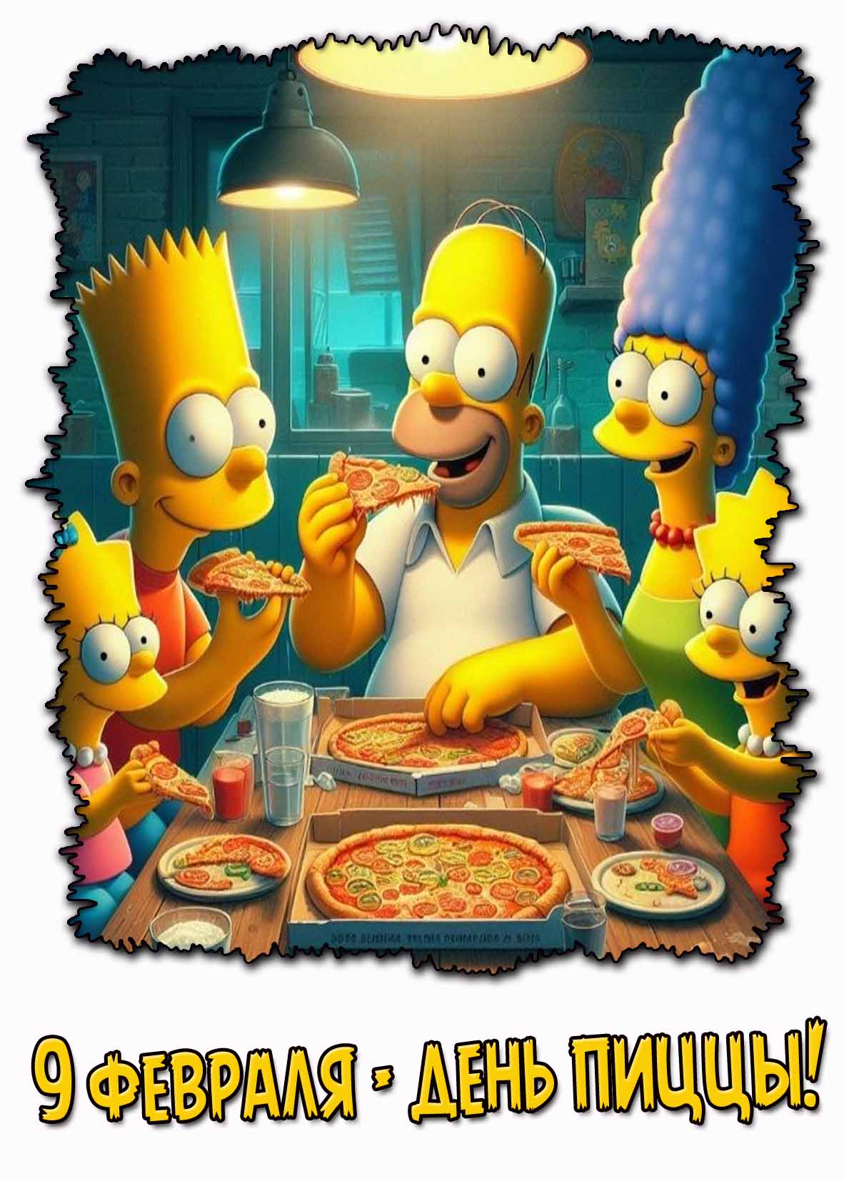 Прикольная мультяшная открытка 9 февраля - день пиццы!