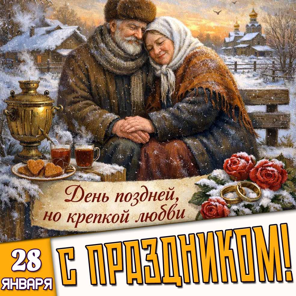 Открытка "28 января день поздней, но крепкой любви! С праздником!"