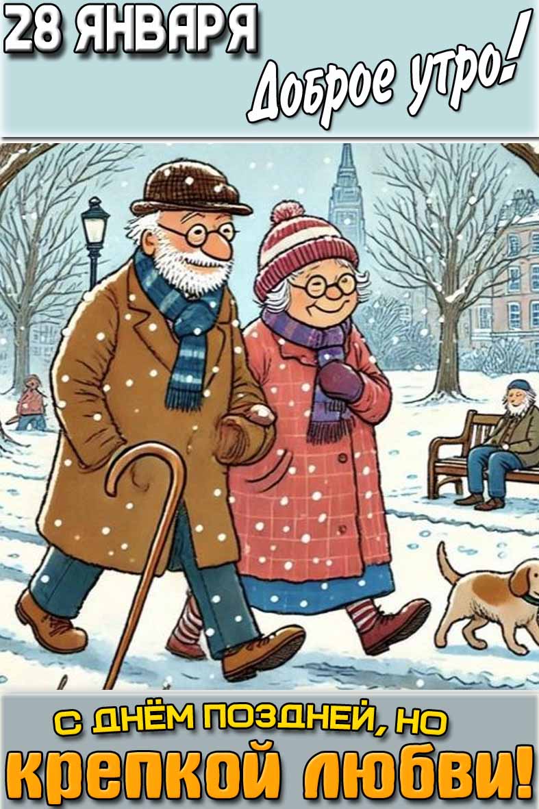Открытка "28 января доброе утро! С днём поздней, но крепкой любви!"