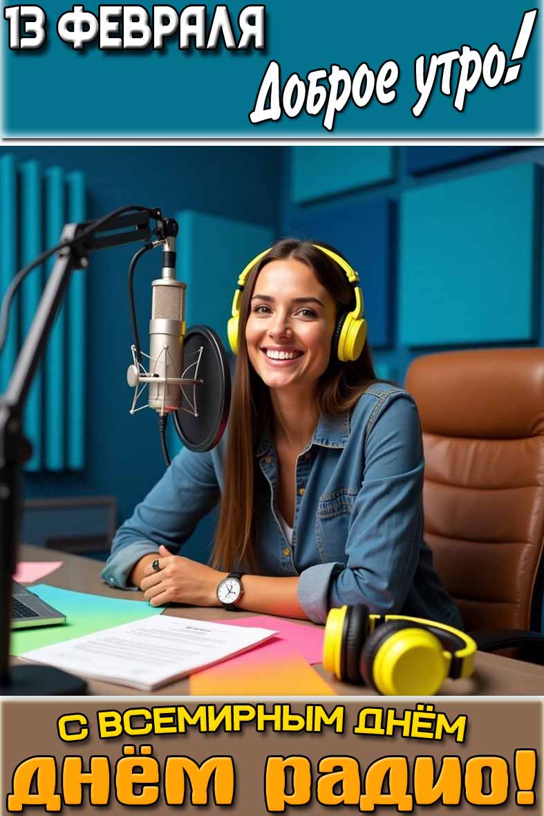 Открытка "13 февраля доброе утро! С Всемирным днём радио!"