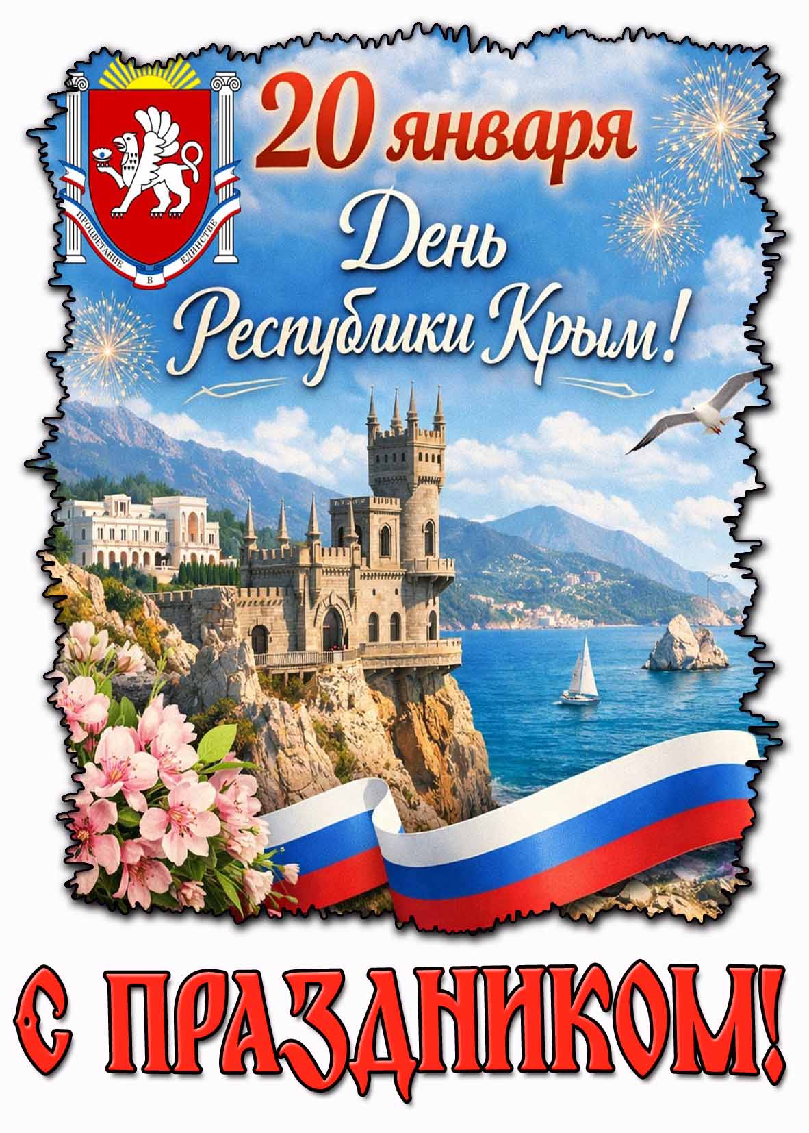 Открытка "С праздником! 20 января - день республики Крым!"