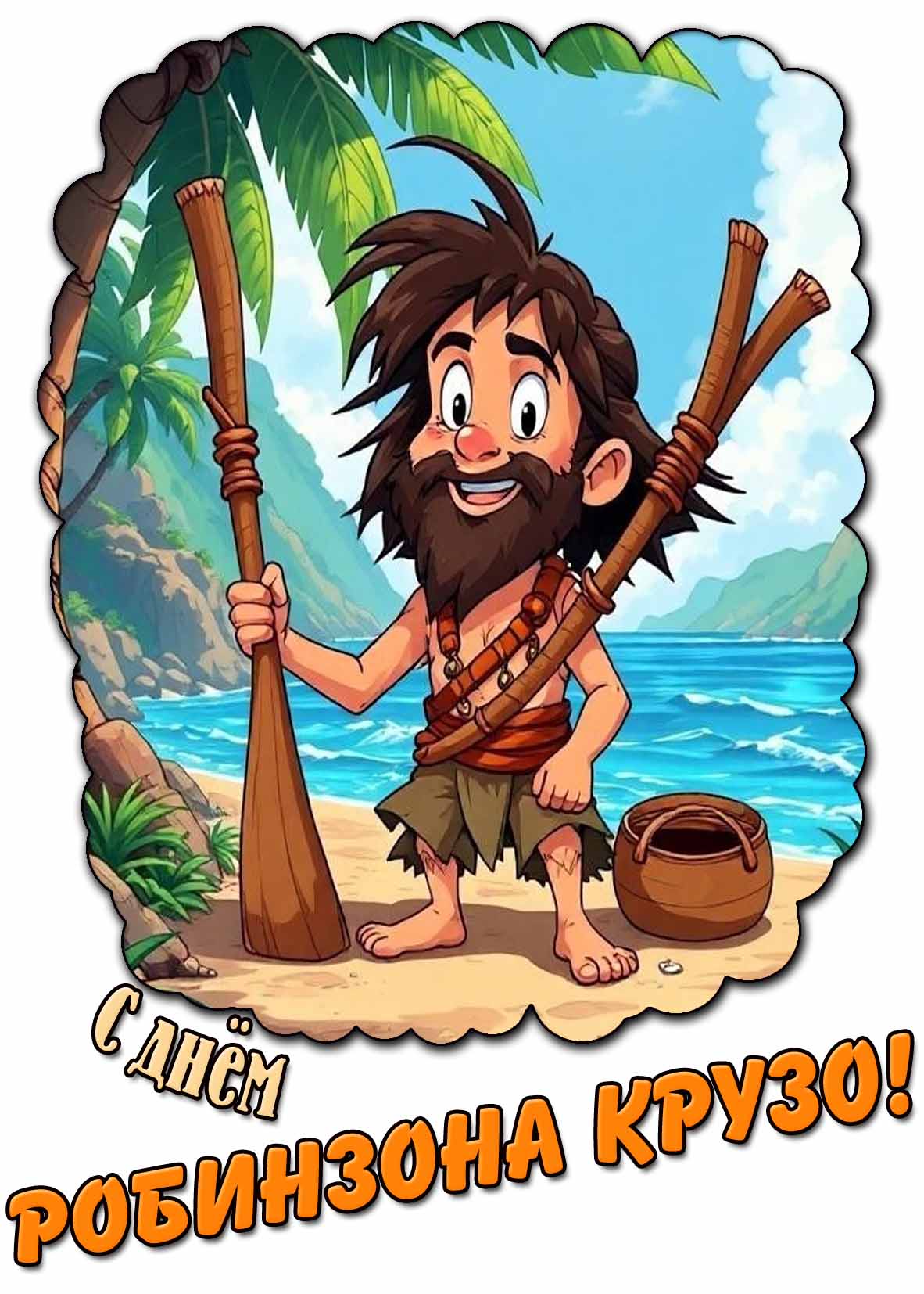 Прикольная открытка с днём Робинзона Крузо