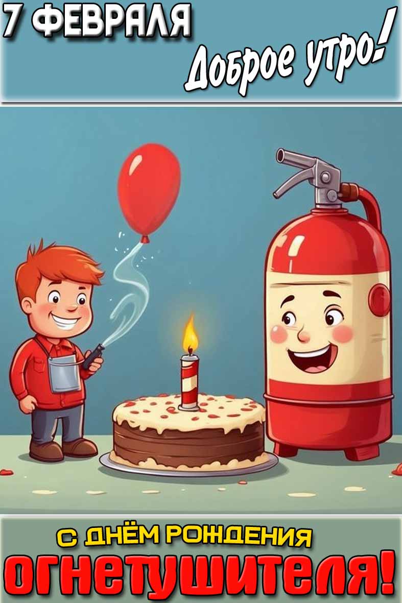 Прикольная картинка "7 февраля доброе утро! С днём рождения огнетушителя!"