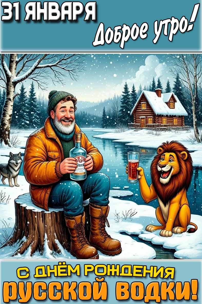 Прикольная картинка "31 января доброе утро! С днём рождения русской водки!"