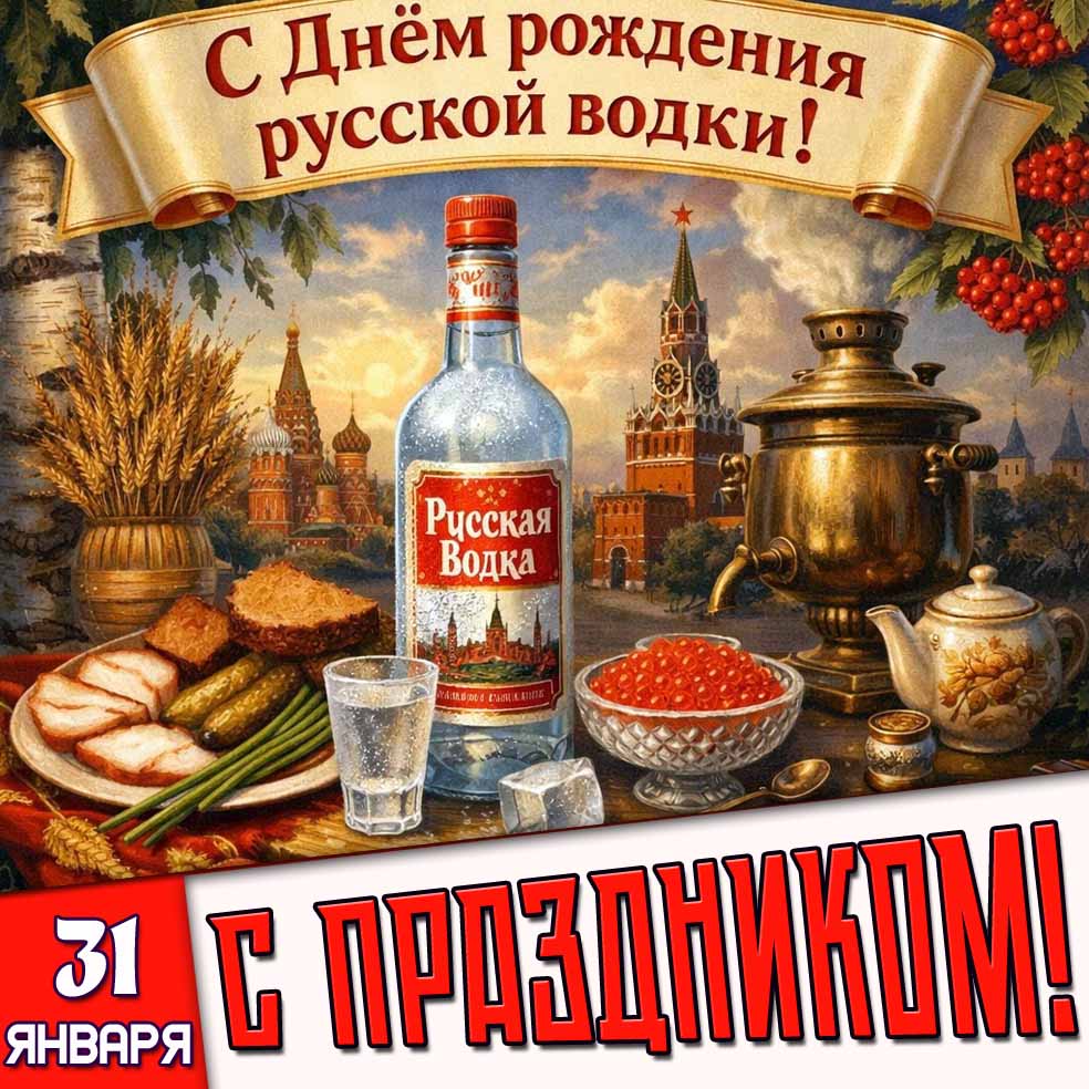 Картинка на 31 января "С днём рождения русской водки! С праздником!"
