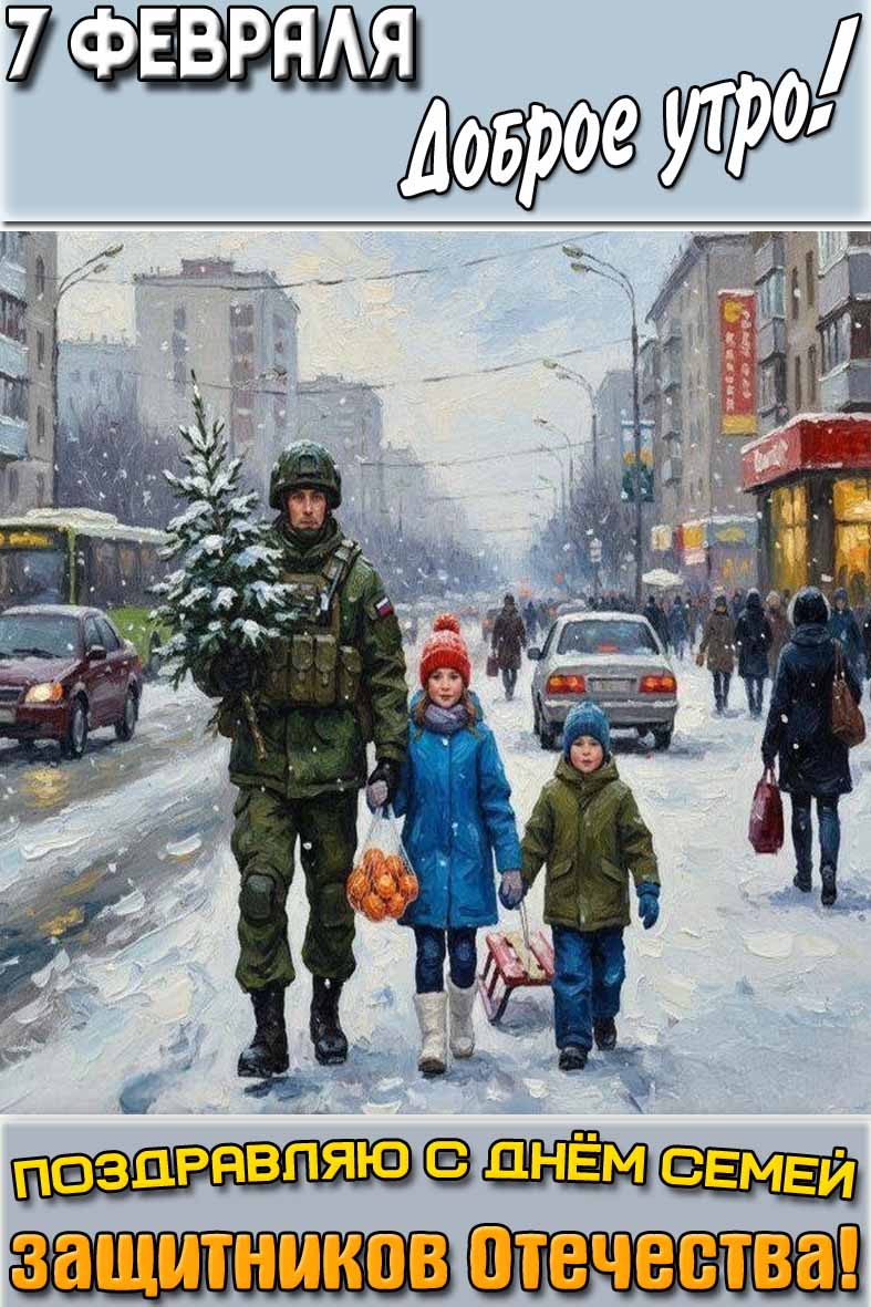 Открытка "7 февраля доброе утро! Поздравляю с днём семей защитников Отечества!"