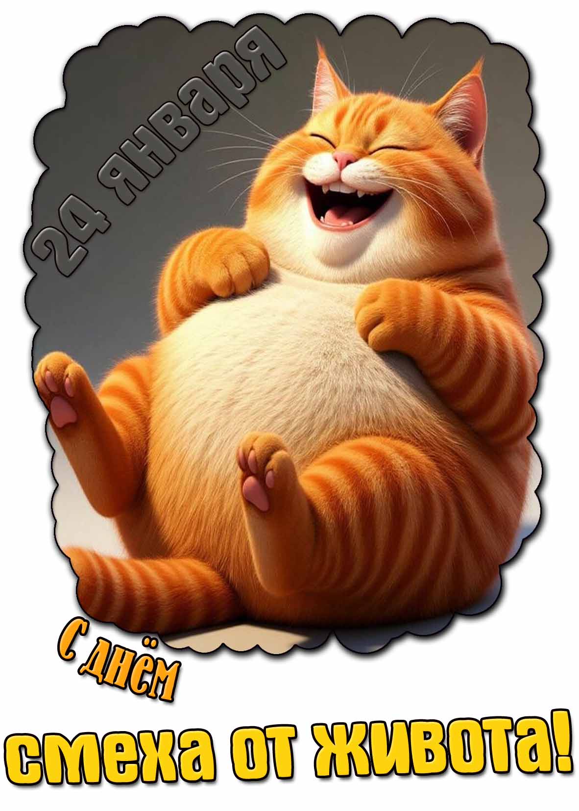 С днём смеха от живота! - открытка с котом на 24 января