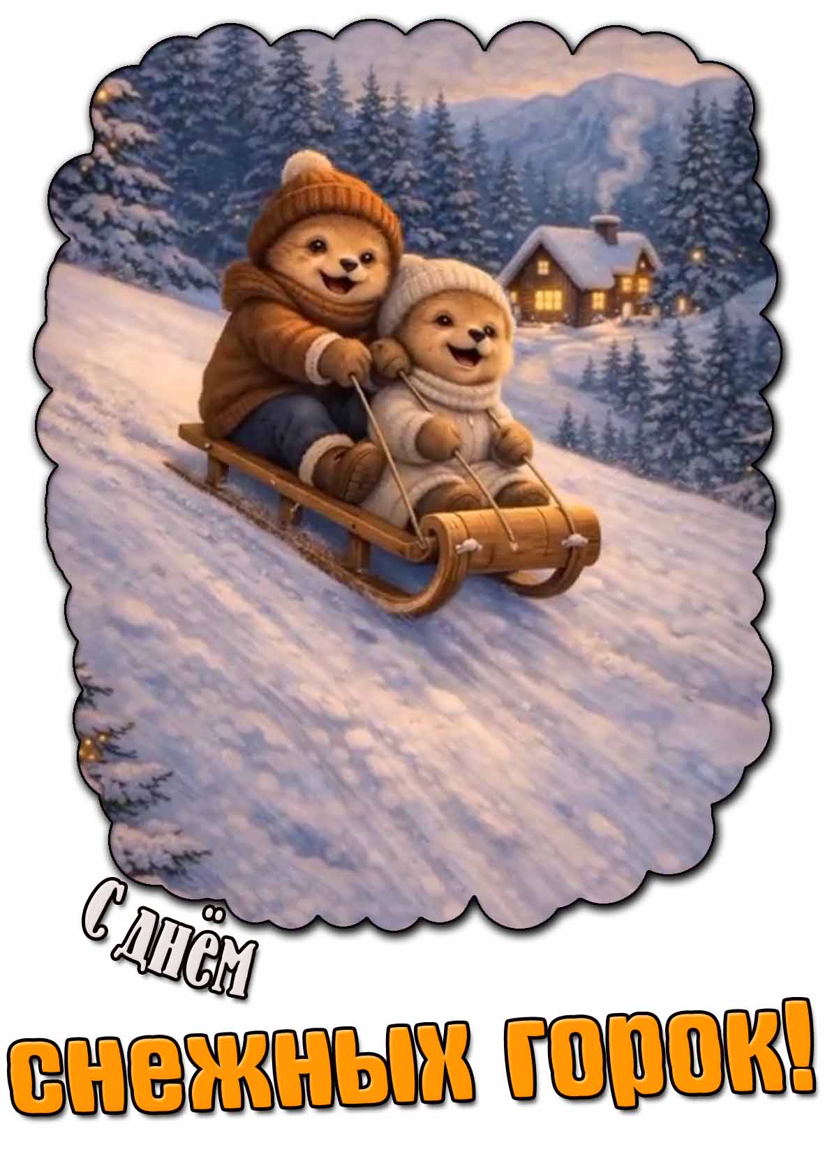 Прикольная открытка с днём снежных горок