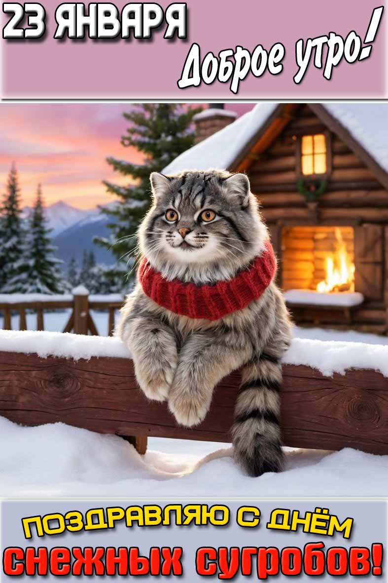 Картинка "23 января доброе утро! Поздравляю с днём снежных сугробов!"