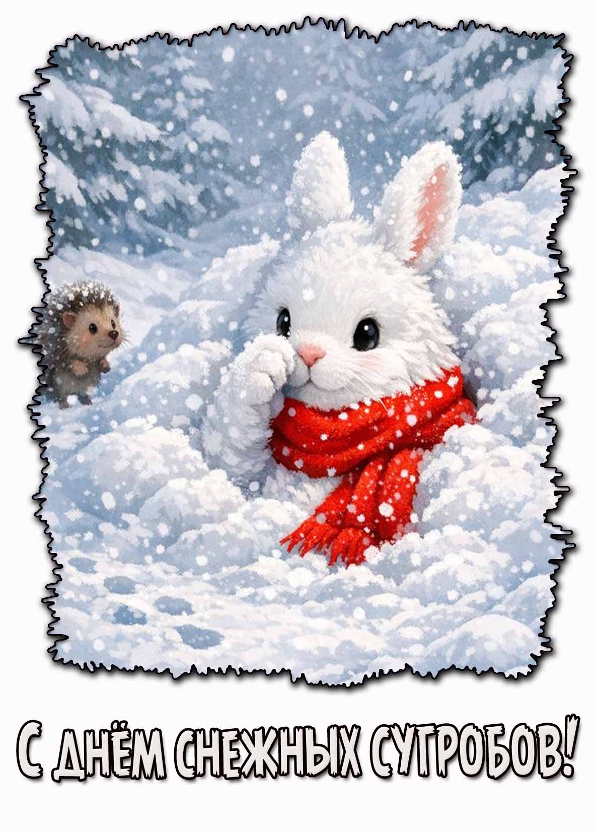 Мультяшная открытка с днём снежных сугробов