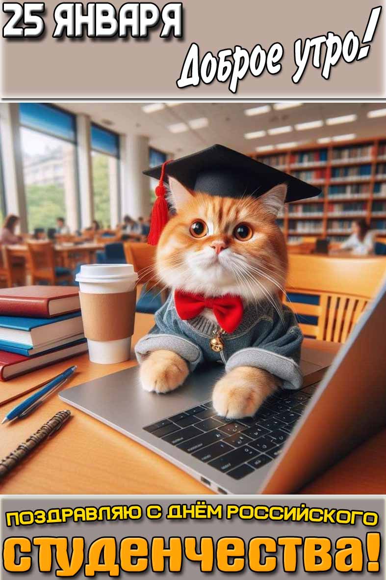 Открытка "25 января доброе утро! Поздравляю с днём российского студенчества!"