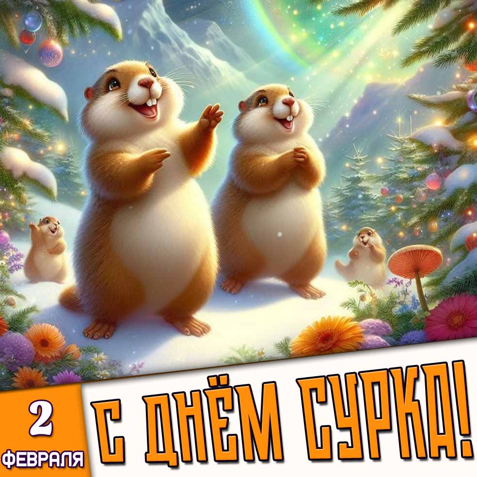Открытка 2 февраля - С днём сурка!