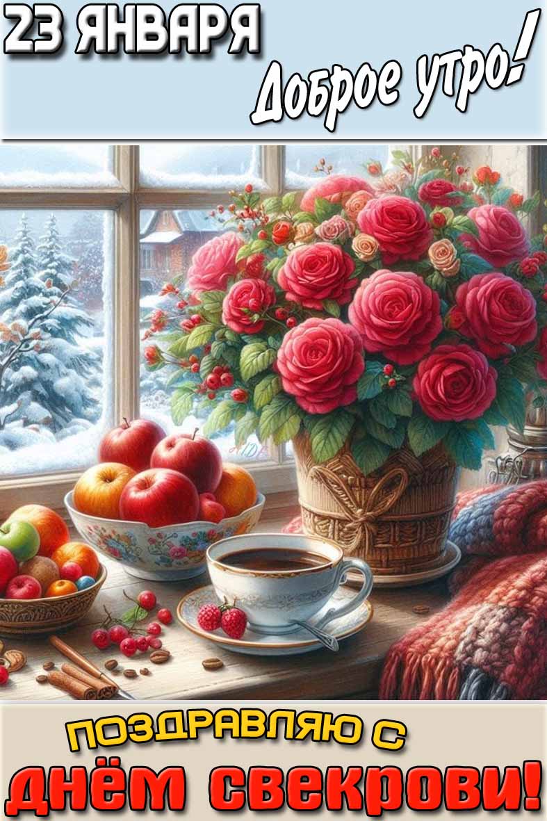 Открытка "23 января доброе утро! Поздравляю с днём свекрови!"
