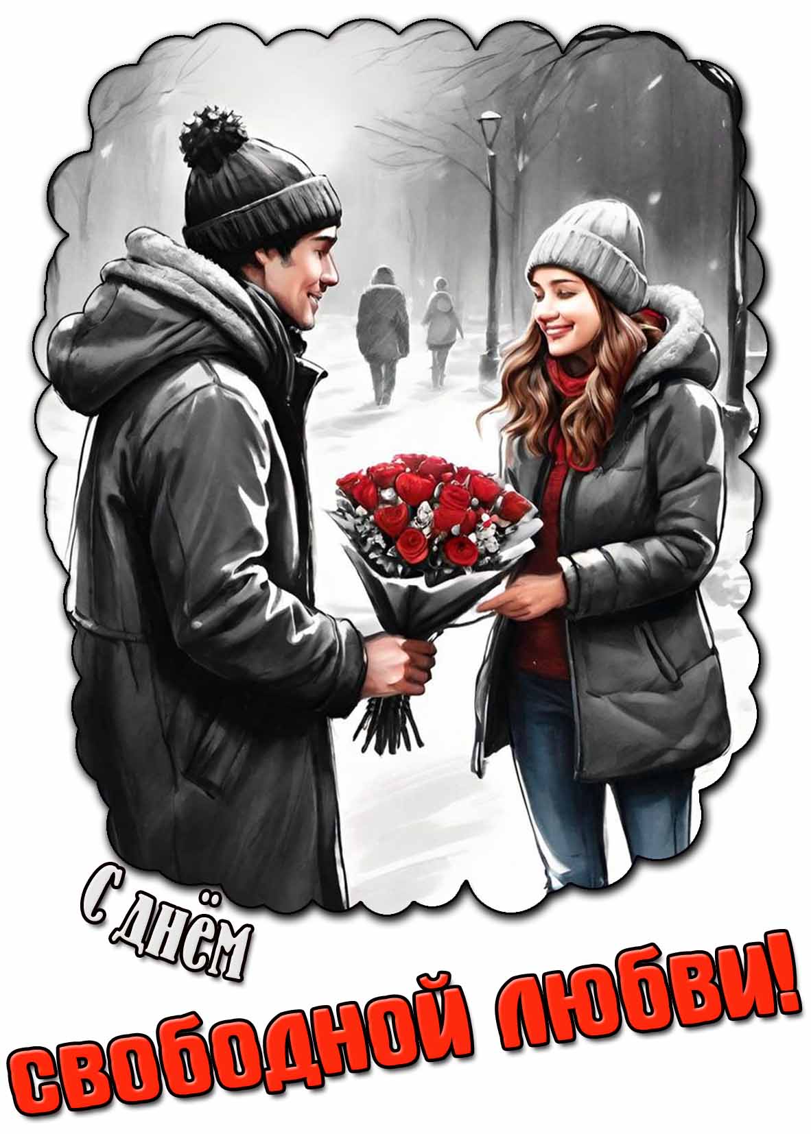 С днём свободной любви! - зимняя открытка с цветами
