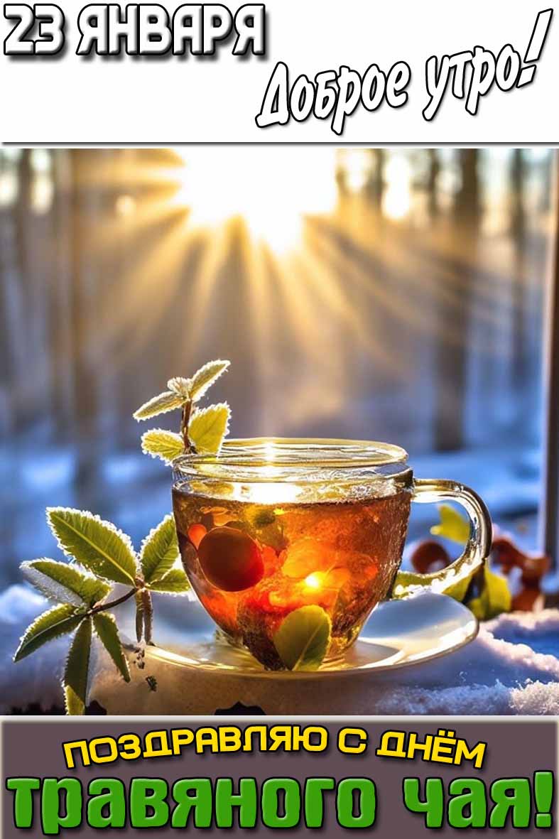 Картинка "23 января доброе утро! Поздравляю днём травяного чая!"