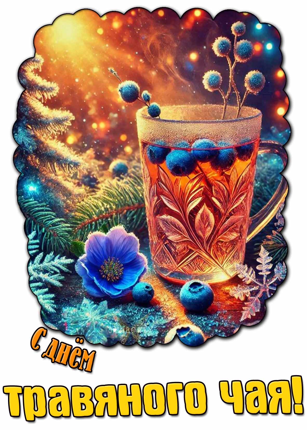 Зимняя открытка с днём травяного чая