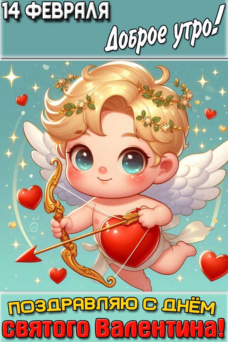 Открытка "14 февраля доброе утро! Поздравляю с днём святого Валентина!"