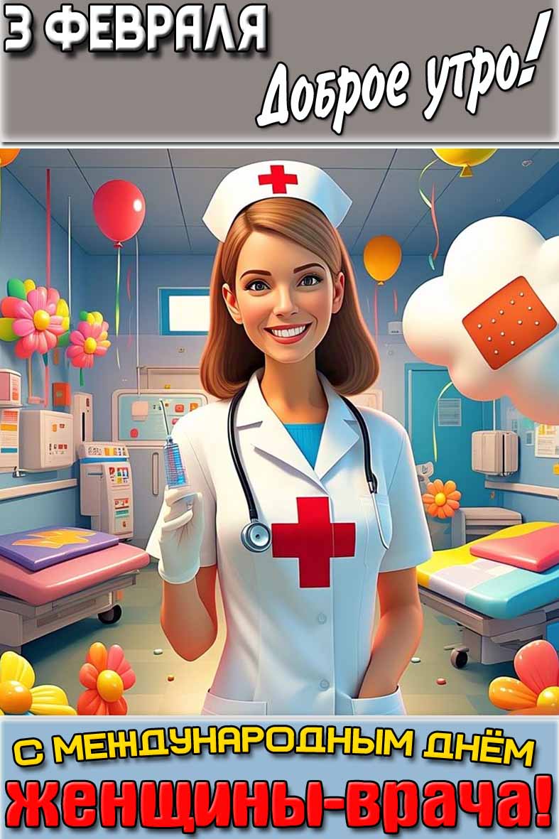 Картинка "3 февраля доброе утро! С Международным днём женщины-врача!"