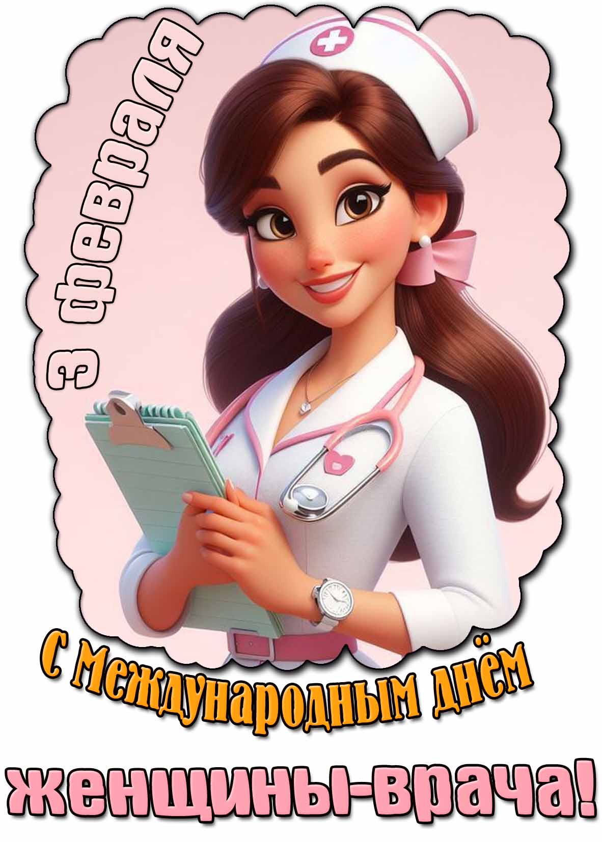 Открытка с Международным днём женщины-врача - 3 февраля