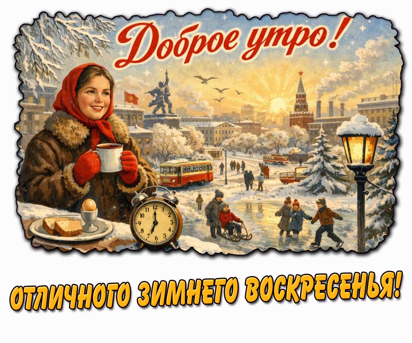 Советская картинка "Доброе утро! Отличного зимнего воскресенья!"